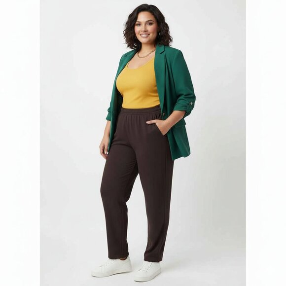 Only Necessities 28T Choco Brown Pull-On Pants Elastic Waist Band Tall Trousers - Picture 1 of 5